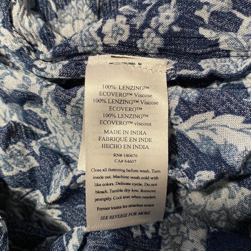 Faherty Isha Dress Navy Blue Floral Tiered Button Front Midi Womens Size Small - Picture 3 of 8